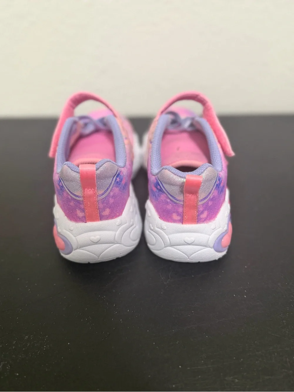 Skechers Kids Pink and Purple Glitter Heart-Trim Light-Up Sneakers